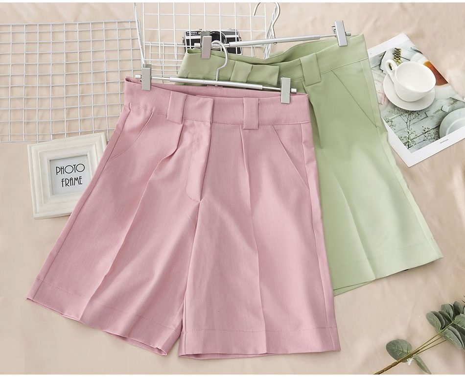 Women's Summer Shorts 2021 Long with High Waist Female Loose White Classic Knee-Length Office Wide Women's Shorts Black Candy