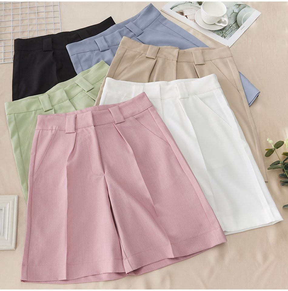 Women's Summer Shorts 2021 Long with High Waist Female Loose White Classic Knee-Length Office Wide Women's Shorts Black Candy