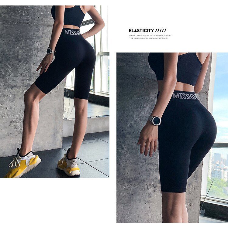 BIVIGAOS Summer High Waist Sport Shorts Women Quick-Drying Elastic Running Fitness Knee Length Biker Shorts Sexy Workout Shorts