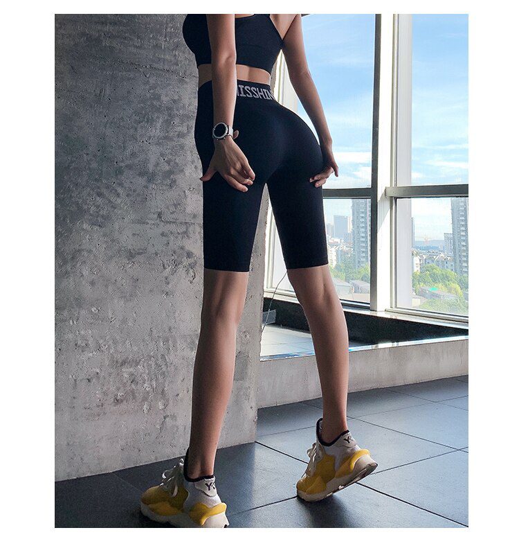 BIVIGAOS Summer High Waist Sport Shorts Women Quick-Drying Elastic Running Fitness Knee Length Biker Shorts Sexy Workout Shorts