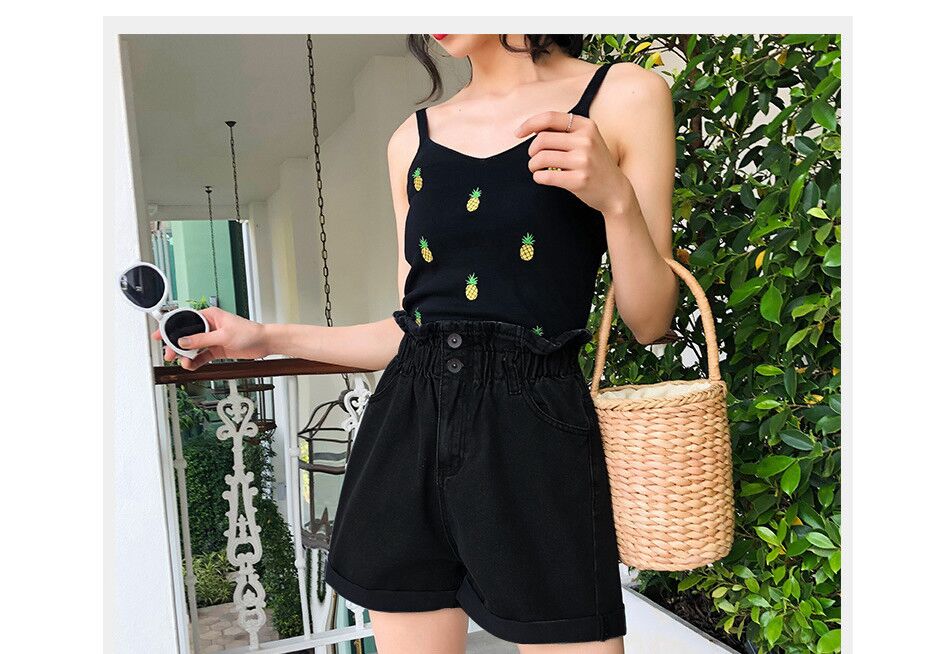 Plus Size Summer Black Women's Denim Shorts Large Size 5Xl Harem Ruffle White High Waisted Shorts Elastic Waist Jeans for Women