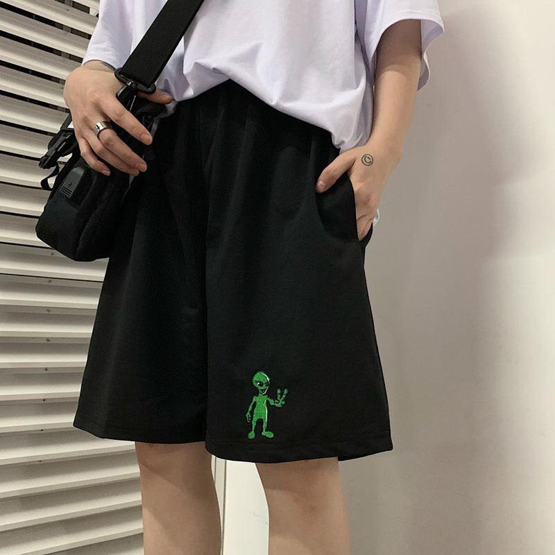 Korean Style Aliens Harajuku Casual Loose Straight Jogger Bike Shorts Female High Waist Summer Sports Running Vintage Hotpants Korean Style Aliens Harajuku Casual Loose Straight Jogger Bike Shorts Female High Waist Summer Sports Running Vintage Hotpants