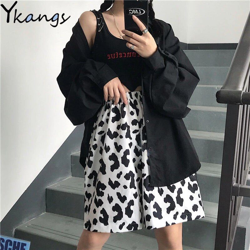 Harajuku Elastic High Waist Moon Embroidered Shorts Women Loose Sport Summer BF Casual Running Shorts Women Biker Baggy Short