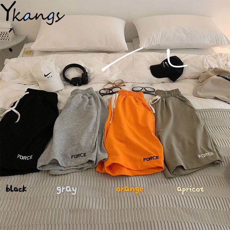 Harajuku Elastic High Waist Moon Embroidered Shorts Women Loose Sport Summer BF Casual Running Shorts Women Biker Baggy Short