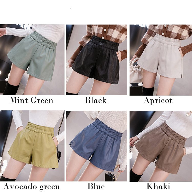 shintimes Elastic High Waist Wide Leg Biker Shorts Autumn PU Leather Shorts Women Plus Size Femme Casual Ladies Shorts Black shintimes Elastic High Waist Wide Leg Biker Shorts Autumn PU Leather Shorts Women Plus Size Femme Casual Ladies Shorts Black