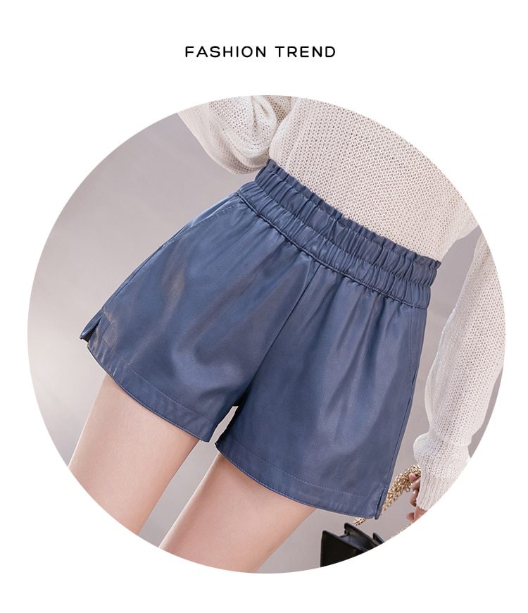 shintimes Elastic High Waist Wide Leg Biker Shorts Autumn PU Leather Shorts Women Plus Size Femme Casual Ladies Shorts Black shintimes Elastic High Waist Wide Leg Biker Shorts Autumn PU Leather Shorts Women Plus Size Femme Casual Ladies Shorts Black