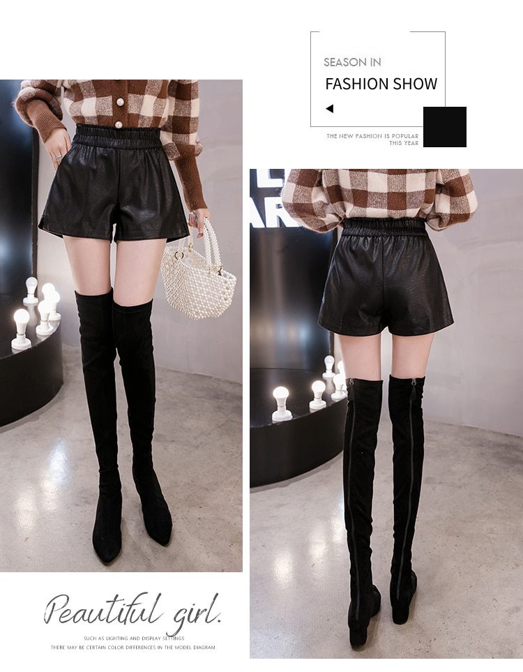 shintimes Elastic High Waist Wide Leg Biker Shorts Autumn PU Leather Shorts Women Plus Size Femme Casual Ladies Shorts Black shintimes Elastic High Waist Wide Leg Biker Shorts Autumn PU Leather Shorts Women Plus Size Femme Casual Ladies Shorts Black
