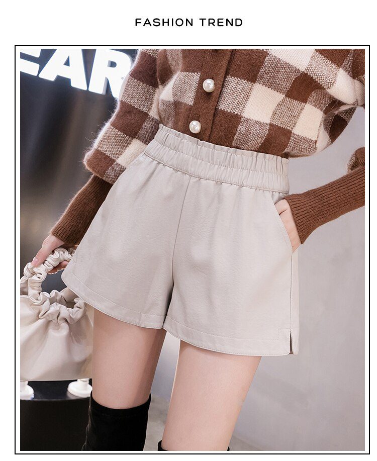 shintimes Elastic High Waist Wide Leg Biker Shorts Autumn PU Leather Shorts Women Plus Size Femme Casual Ladies Shorts Black shintimes Elastic High Waist Wide Leg Biker Shorts Autumn PU Leather Shorts Women Plus Size Femme Casual Ladies Shorts Black