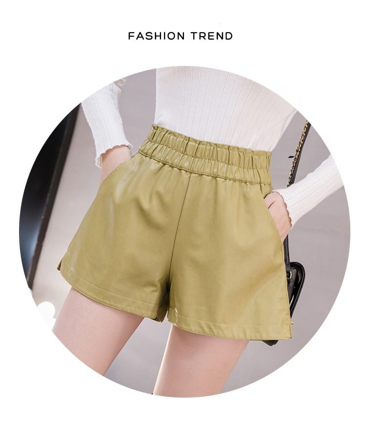 shintimes Elastic High Waist Wide Leg Biker Shorts Autumn PU Leather Shorts Women Plus Size Femme Casual Ladies Shorts Black shintimes Elastic High Waist Wide Leg Biker Shorts Autumn PU Leather Shorts Women Plus Size Femme Casual Ladies Shorts Black