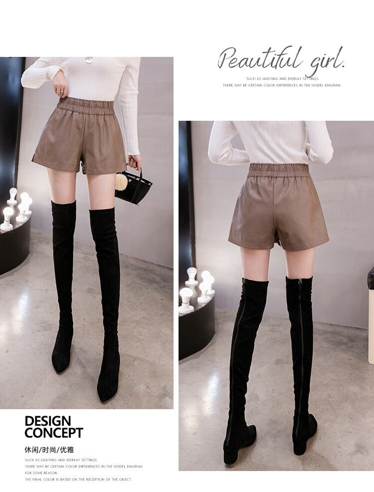 shintimes Elastic High Waist Wide Leg Biker Shorts Autumn PU Leather Shorts Women Plus Size Femme Casual Ladies Shorts Black shintimes Elastic High Waist Wide Leg Biker Shorts Autumn PU Leather Shorts Women Plus Size Femme Casual Ladies Shorts Black