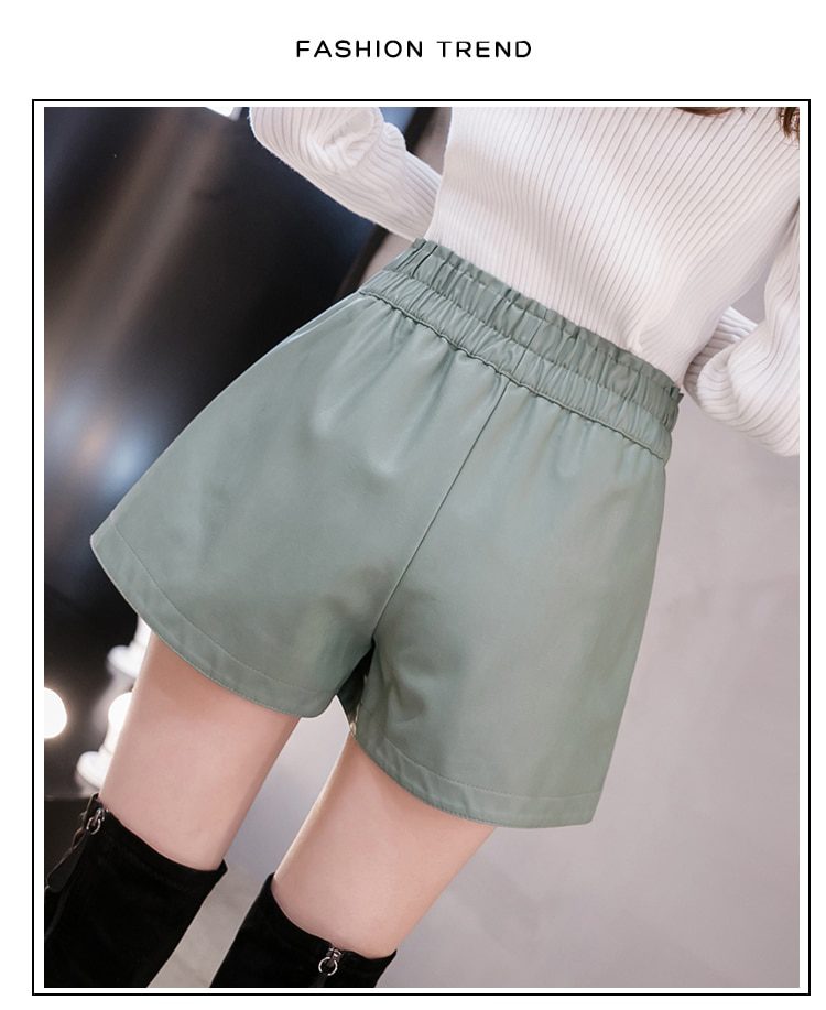 shintimes Elastic High Waist Wide Leg Biker Shorts Autumn PU Leather Shorts Women Plus Size Femme Casual Ladies Shorts Black shintimes Elastic High Waist Wide Leg Biker Shorts Autumn PU Leather Shorts Women Plus Size Femme Casual Ladies Shorts Black