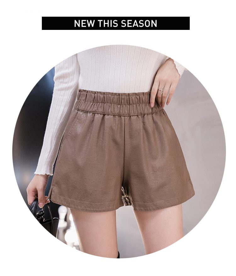 shintimes Elastic High Waist Wide Leg Biker Shorts Autumn PU Leather Shorts Women Plus Size Femme Casual Ladies Shorts Black shintimes Elastic High Waist Wide Leg Biker Shorts Autumn PU Leather Shorts Women Plus Size Femme Casual Ladies Shorts Black