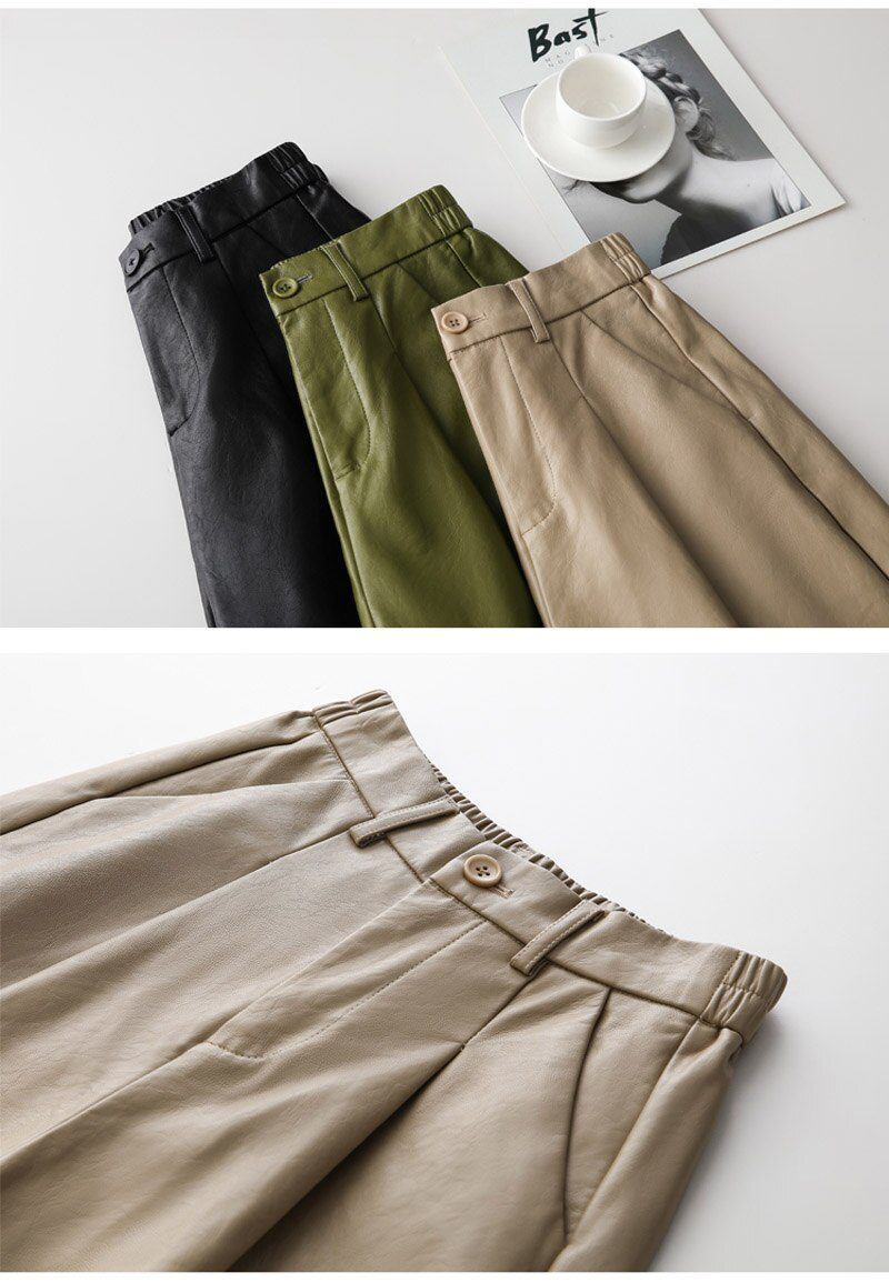 S-4XL Fashion PU Leather Shorts Women's Autumn Winter Bermuda Elastic Waist Loose Five Points Leather Trouser Plus Size Shorts S-4XL Fashion PU Leather Shorts Women's Autumn Winter Bermuda Elastic Waist Loose Five Points Leather Trouser Plus Size Shorts