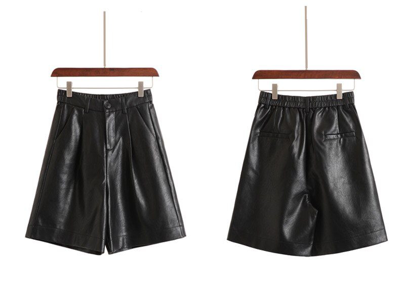 S-4XL Fashion PU Leather Shorts Women's Autumn Winter Bermuda Elastic Waist Loose Five Points Leather Trouser Plus Size Shorts S-4XL Fashion PU Leather Shorts Women's Autumn Winter Bermuda Elastic Waist Loose Five Points Leather Trouser Plus Size Shorts
