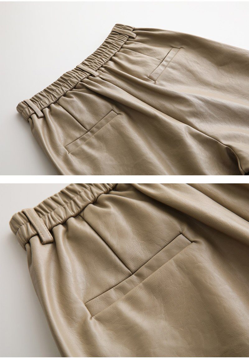 S-4XL Fashion PU Leather Shorts Women's Autumn Winter Bermuda Elastic Waist Loose Five Points Leather Trouser Plus Size Shorts S-4XL Fashion PU Leather Shorts Women's Autumn Winter Bermuda Elastic Waist Loose Five Points Leather Trouser Plus Size Shorts