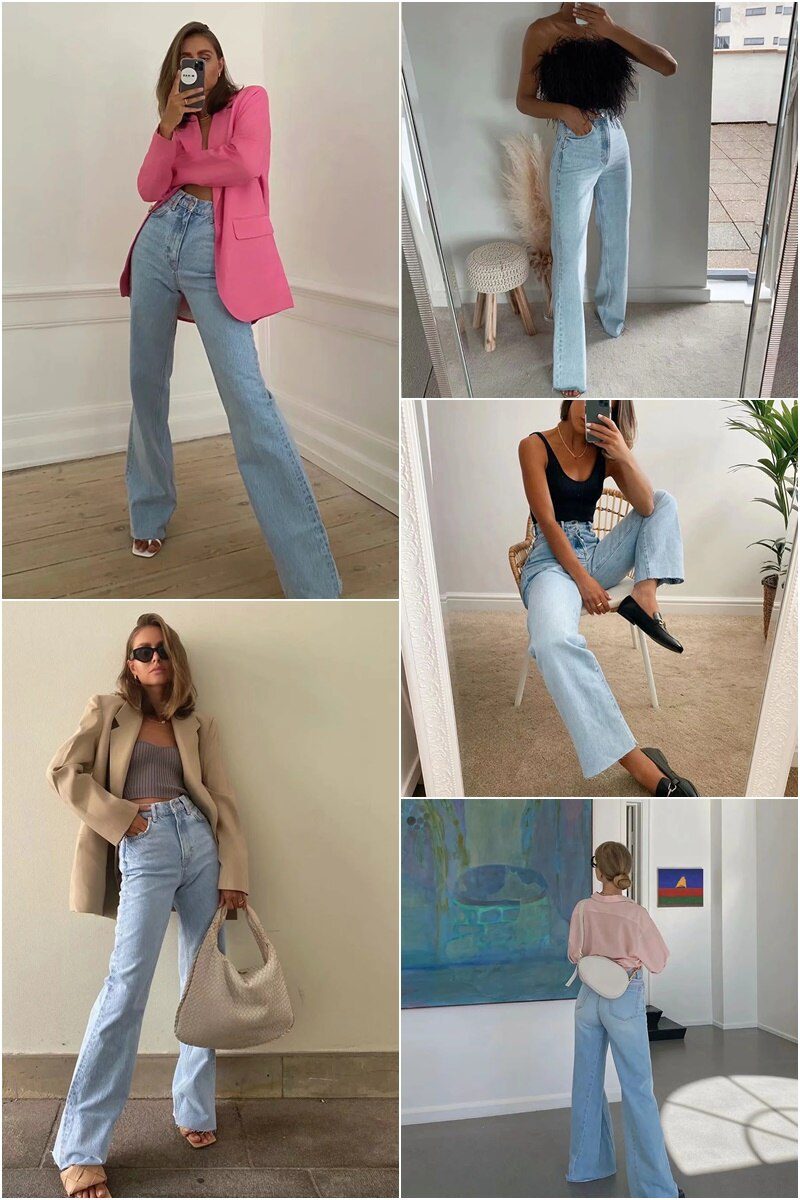 MosiMolly Washed Denim Jeans Pants Women Streetwear Wide Leg Floor Length Jeans Long Pants Femable Bottom 2020 Trendy