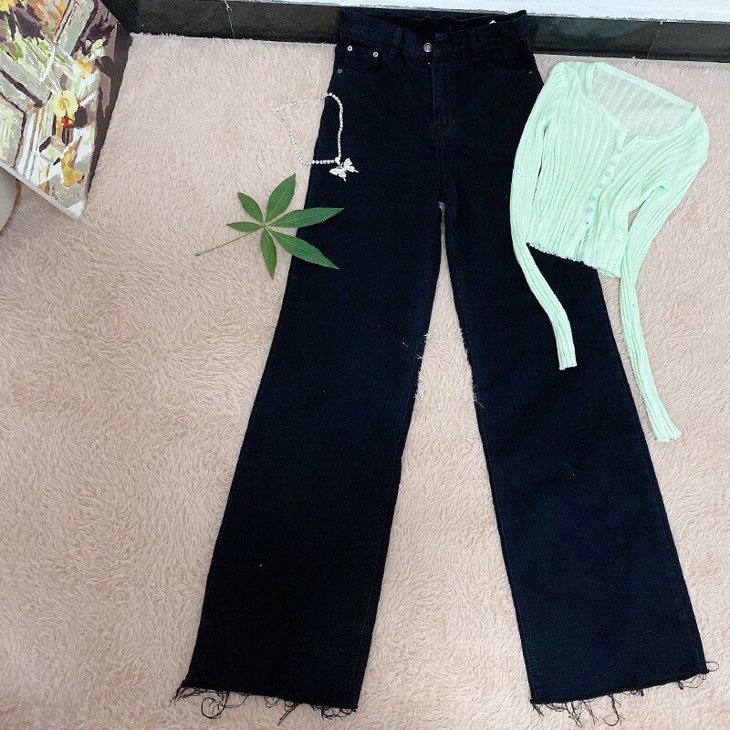 MosiMolly Washed Denim Jeans Pants Women Streetwear Wide Leg Floor Length Jeans Long Pants Femable Bottom 2020 Trendy