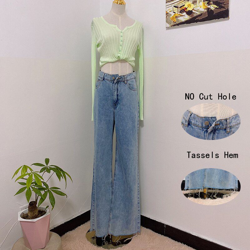 MosiMolly Washed Denim Jeans Pants Women Streetwear Wide Leg Floor Length Jeans Long Pants Femable Bottom 2020 Trendy