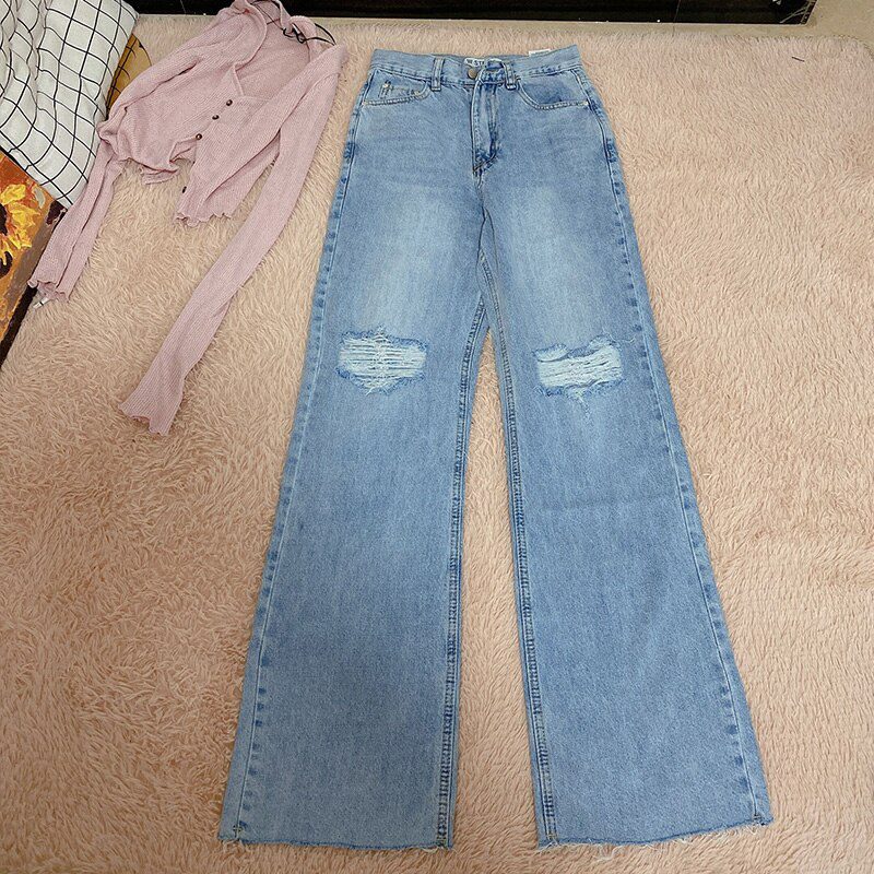 MosiMolly Washed Denim Jeans Pants Women Streetwear Wide Leg Floor Length Jeans Long Pants Femable Bottom 2020 Trendy