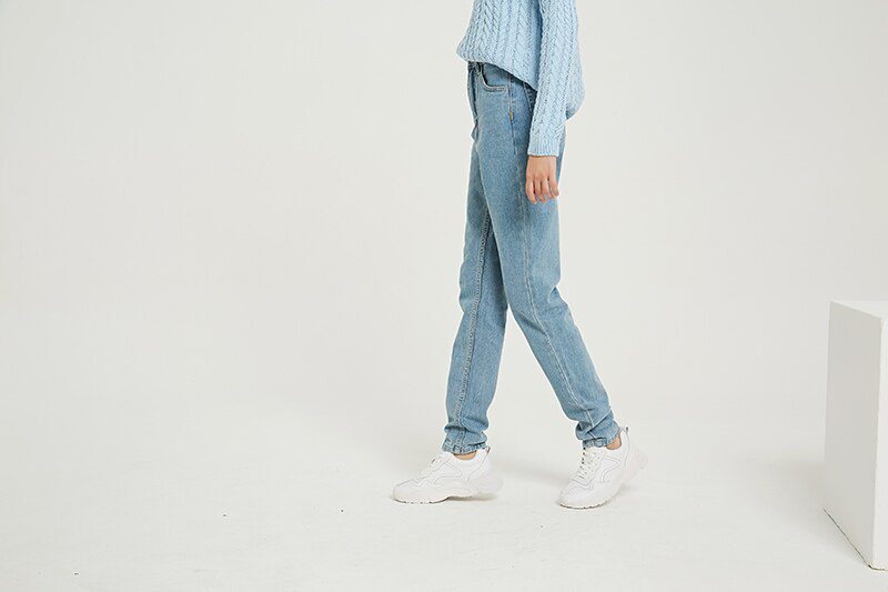 Wixra Basic Jeans Soft Pants Harem Female Straight All Match High Waist Femme Long Denim Pants For Women Plus Size