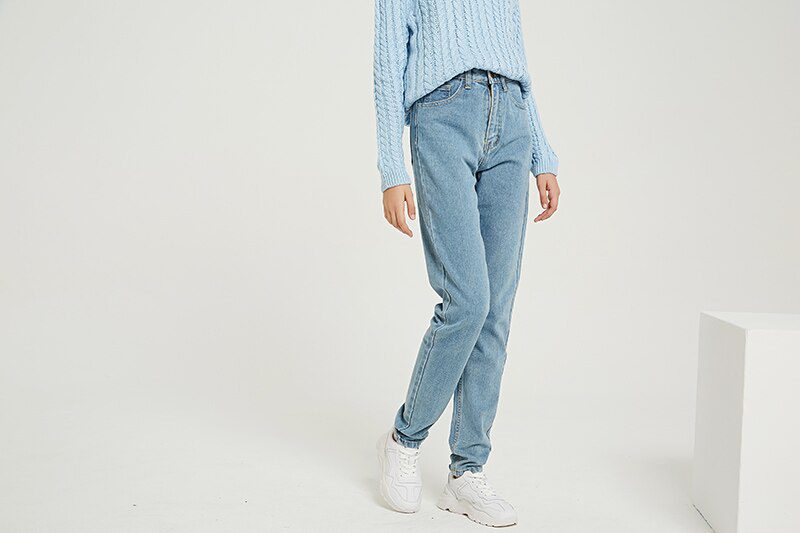 Wixra Basic Jeans Soft Pants Harem Female Straight All Match High Waist Femme Long Denim Pants For Women Plus Size