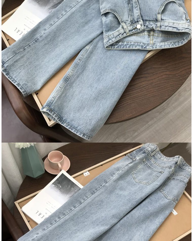 Light Blue Denim Trousers Vintage Wide Leg Pants Women Korean Straight Long Pants High Waist Casual Loose With Belt 2020 Autumn