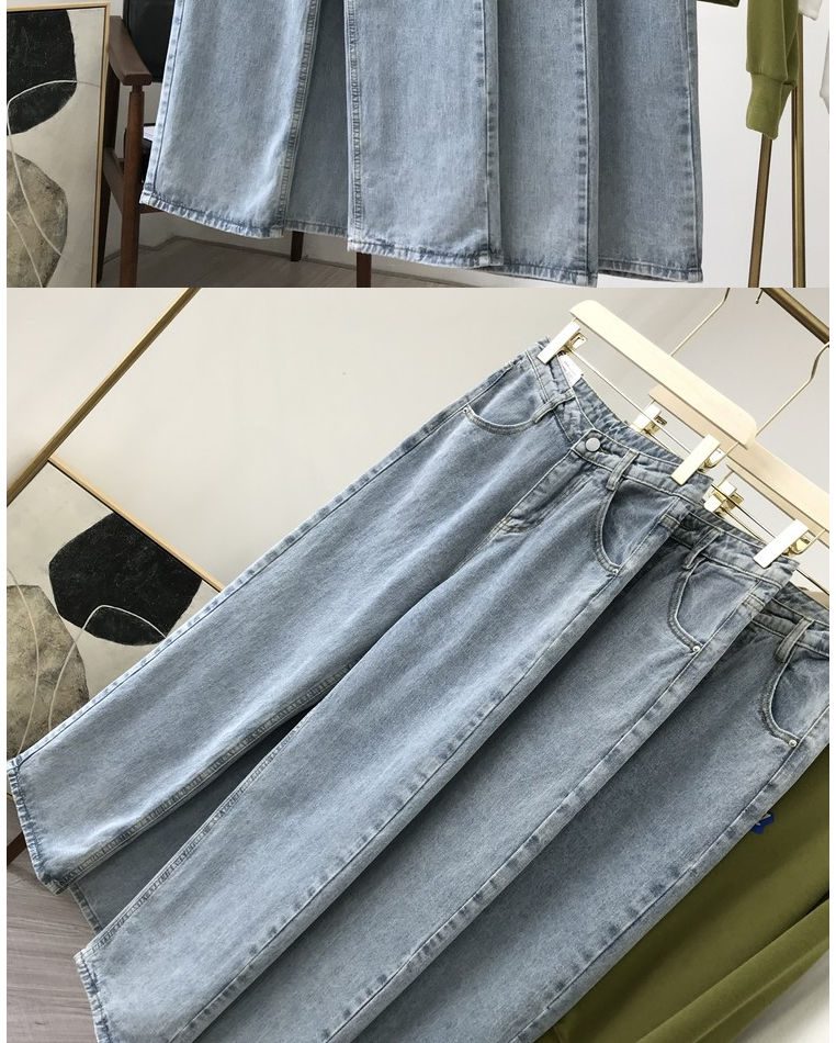 Light Blue Denim Trousers Vintage Wide Leg Pants Women Korean Straight Long Pants High Waist Casual Loose With Belt 2020 Autumn