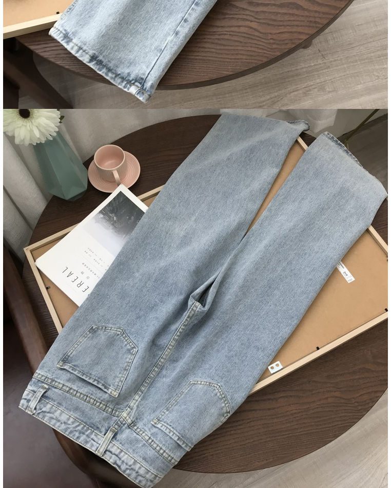 Light Blue Denim Trousers Vintage Wide Leg Pants Women Korean Straight Long Pants High Waist Casual Loose With Belt 2020 Autumn
