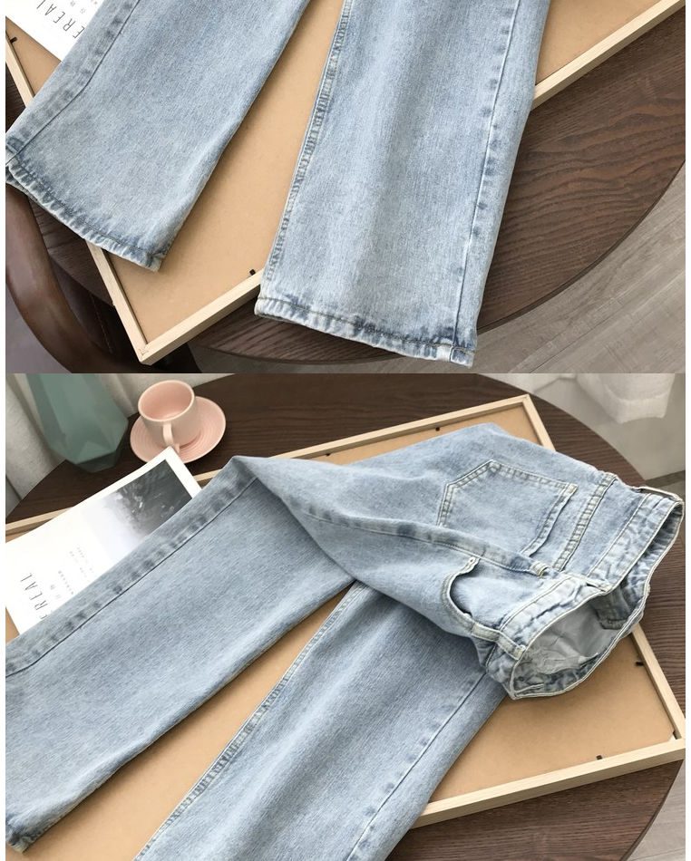 Light Blue Denim Trousers Vintage Wide Leg Pants Women Korean Straight Long Pants High Waist Casual Loose With Belt 2020 Autumn