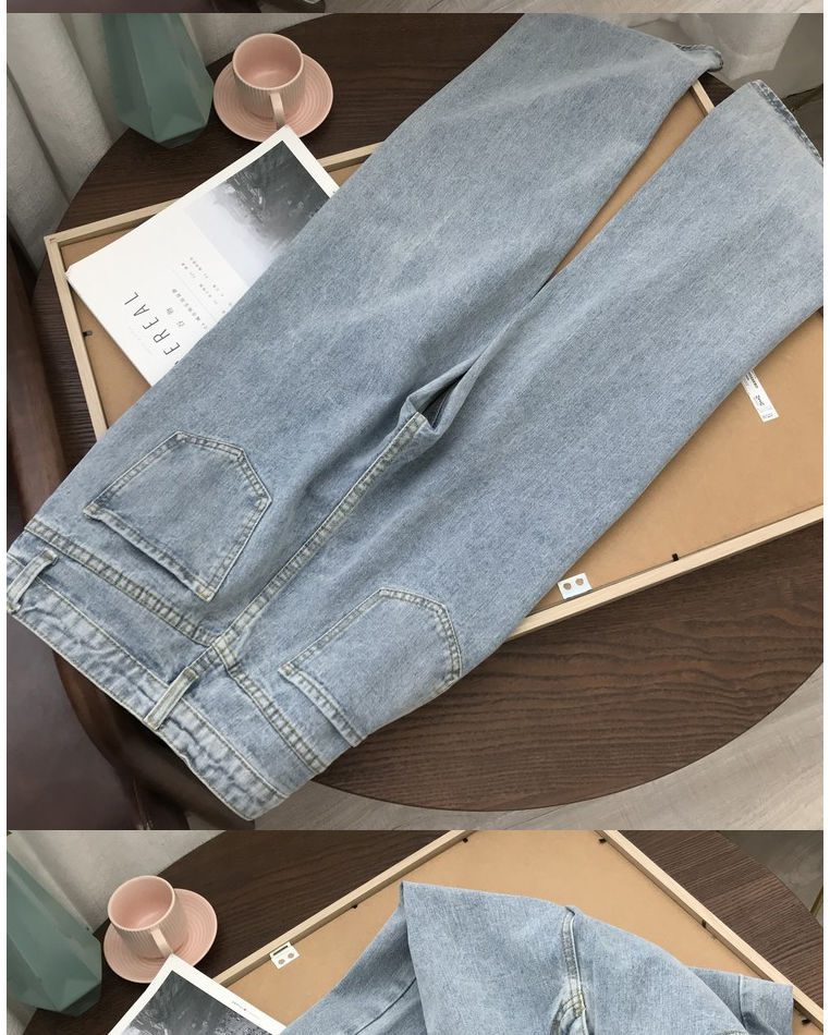 Light Blue Denim Trousers Vintage Wide Leg Pants Women Korean Straight Long Pants High Waist Casual Loose With Belt 2020 Autumn