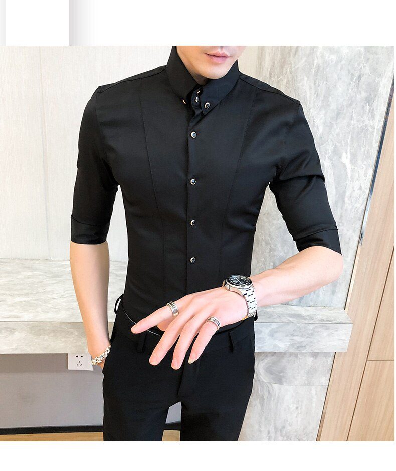 British Style Shirts for Men Fashion Men Clothing 2021 Summer Half Sleeve Men Casual Shirts Slim Fit camisas para hombre 3XL-M