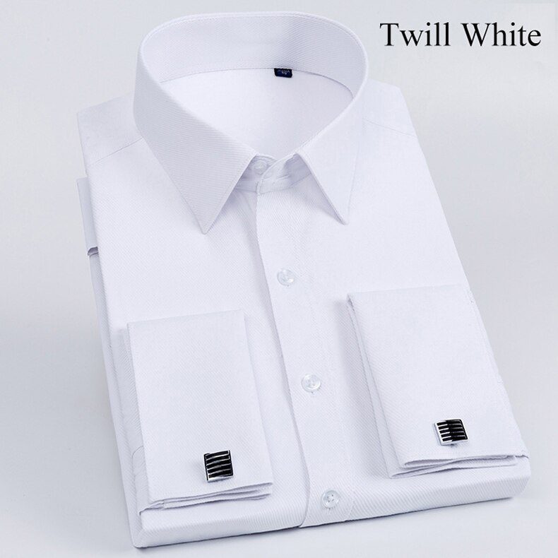 French Cuff Men's Long Sleeve Tuxedo Dress Shirt High Quality Regular Fit Male Social Wedding Evening Shirts with Cufflinks
