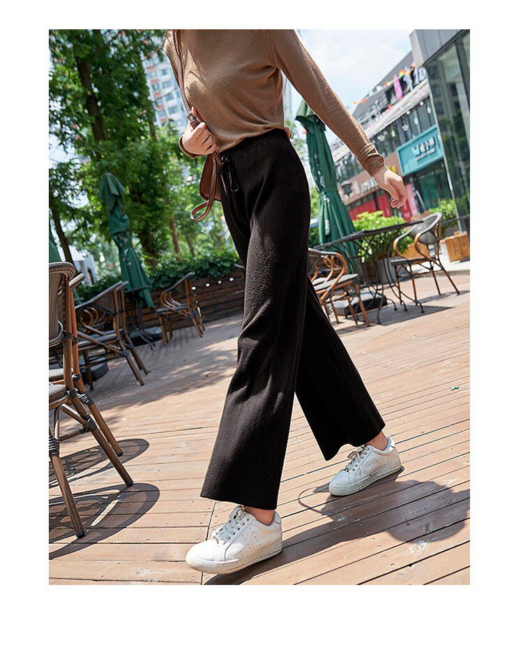 2020 autumn winter new THICK casual straight pants women female drawstring loose knitted wide leg pants casual Trousers