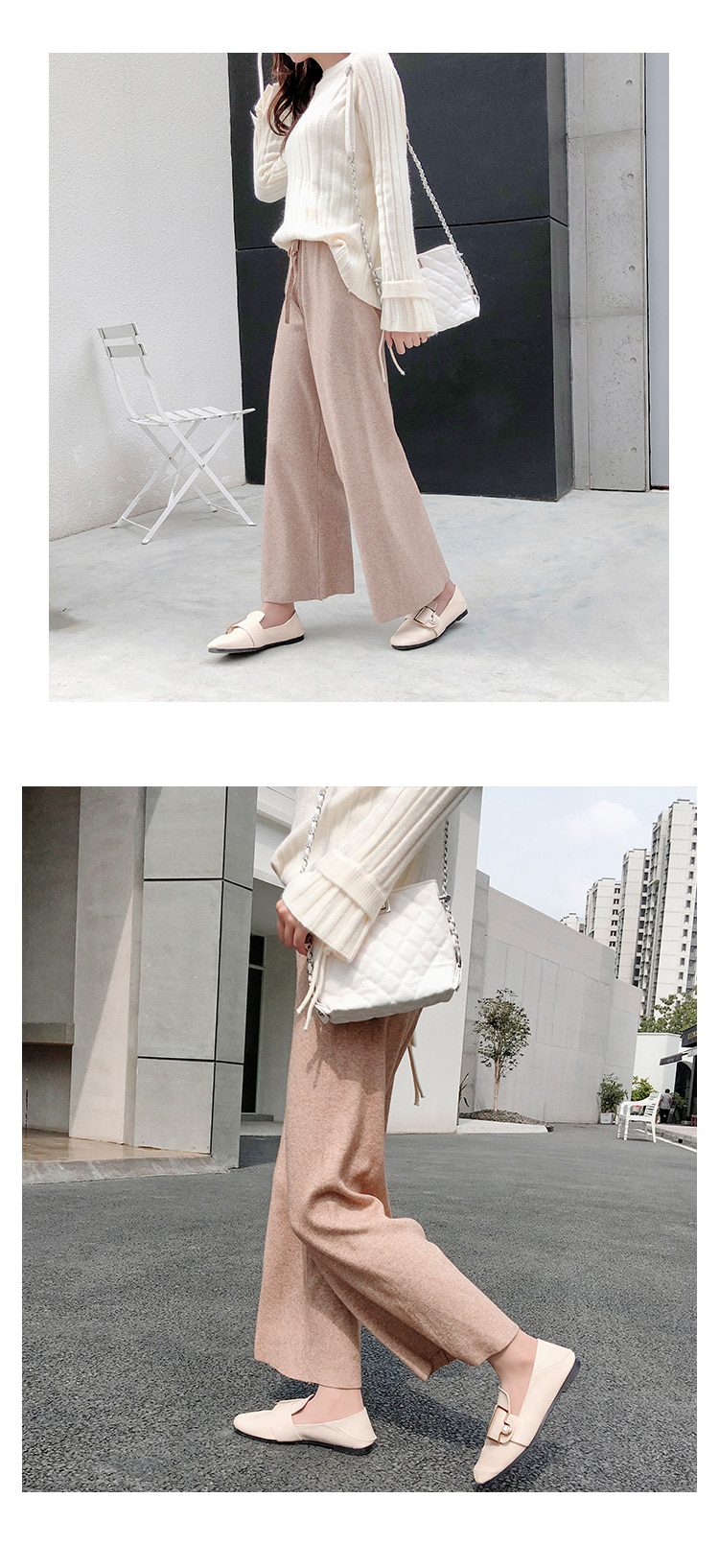 2020 autumn winter new THICK casual straight pants women female drawstring loose knitted wide leg pants casual Trousers