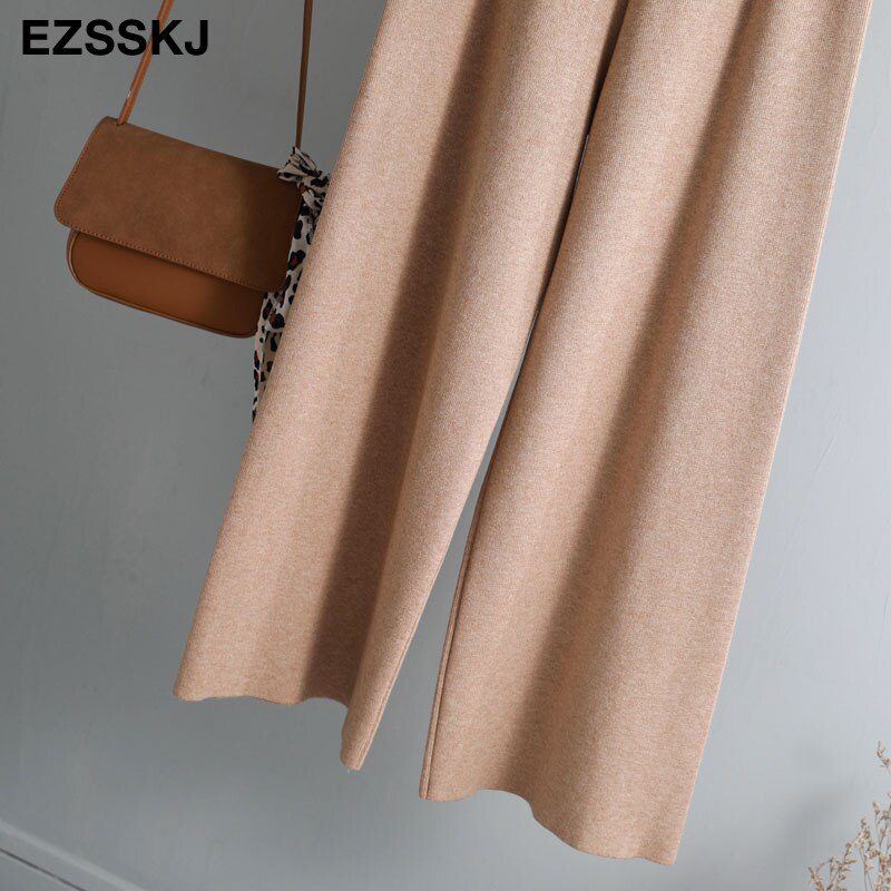 2020 autumn winter new THICK casual straight pants women female drawstring loose knitted wide leg pants casual Trousers