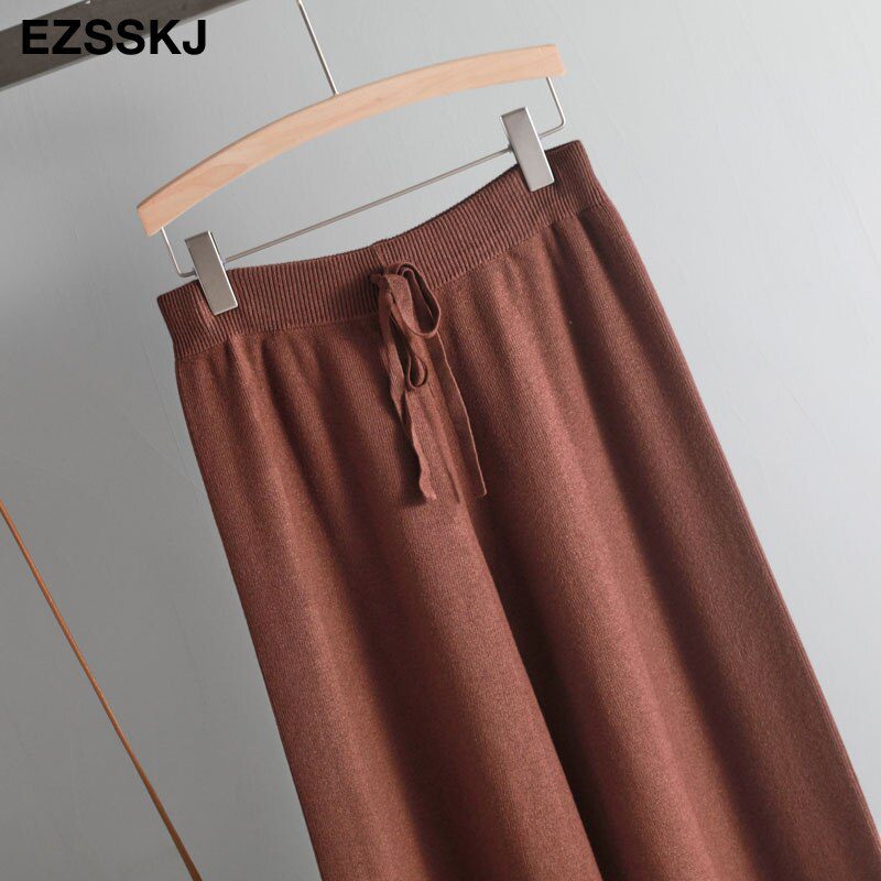 2020 autumn winter new THICK casual straight pants women female drawstring loose knitted wide leg pants casual Trousers