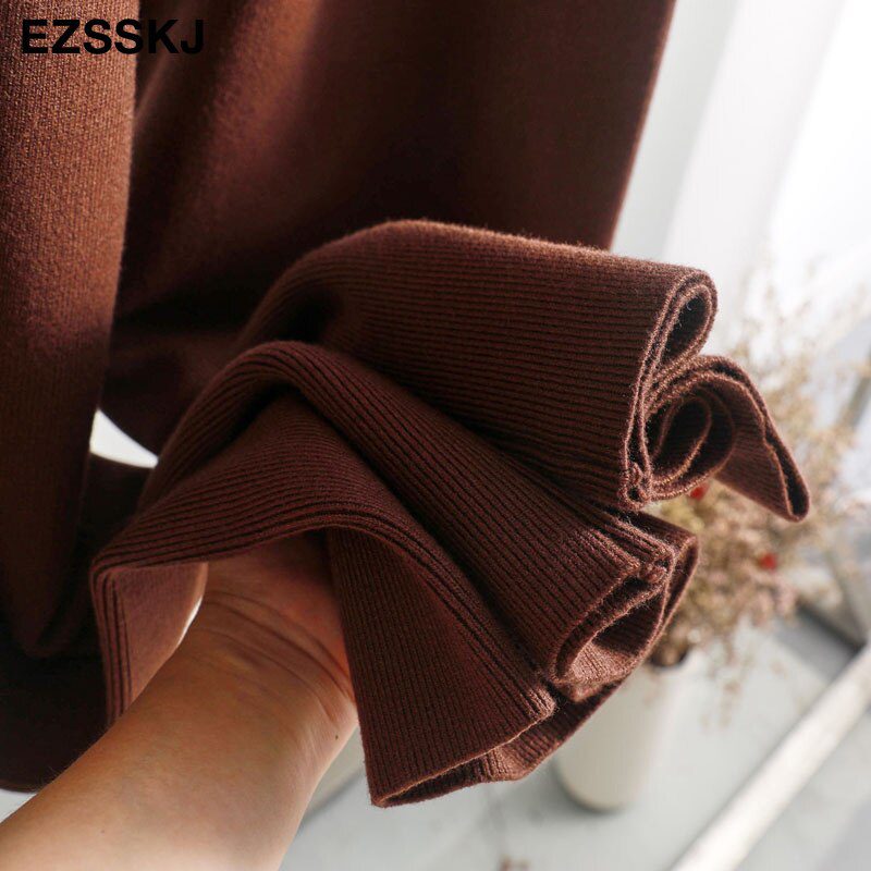 2020 autumn winter new THICK casual straight pants women female drawstring loose knitted wide leg pants casual Trousers