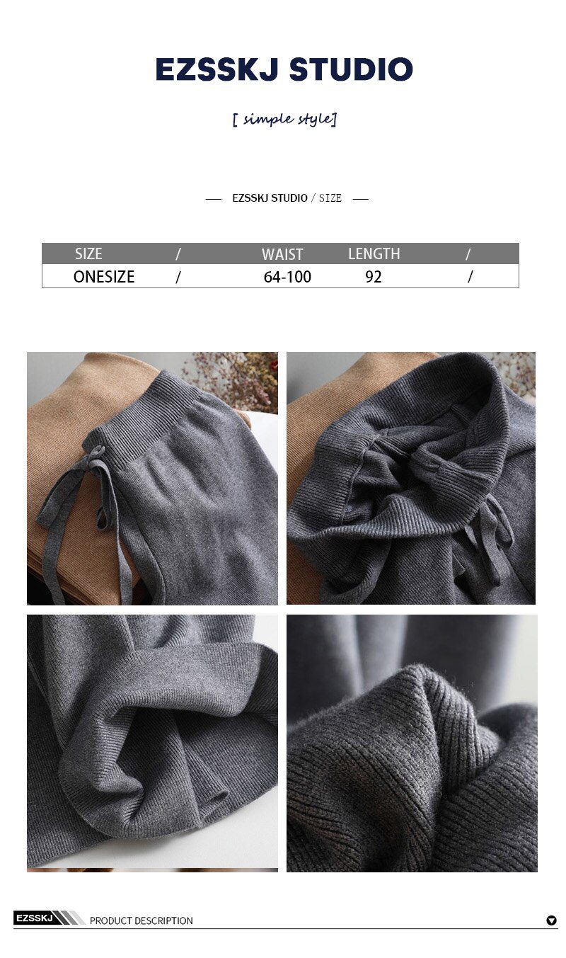 2020 autumn winter new THICK casual straight pants women female drawstring loose knitted wide leg pants casual Trousers