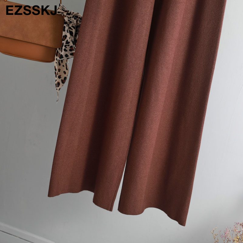 2020 autumn winter new THICK casual straight pants women female drawstring loose knitted wide leg pants casual Trousers