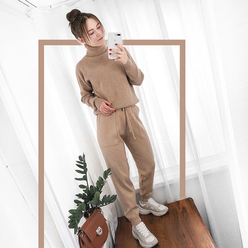Women Elastic Waist Drawstring Trousers Thick Knitted Harem Pants Autumn Winter Sport swear Women'S Pants New Bottoms
