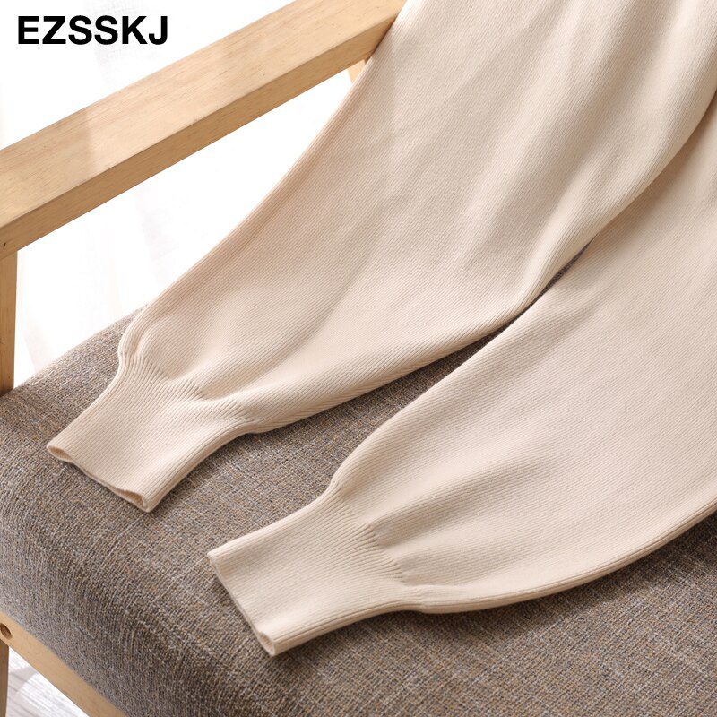 Women Elastic Waist Drawstring Trousers Thick Knitted Harem Pants Autumn Winter Sport swear Women'S Pants New Bottoms