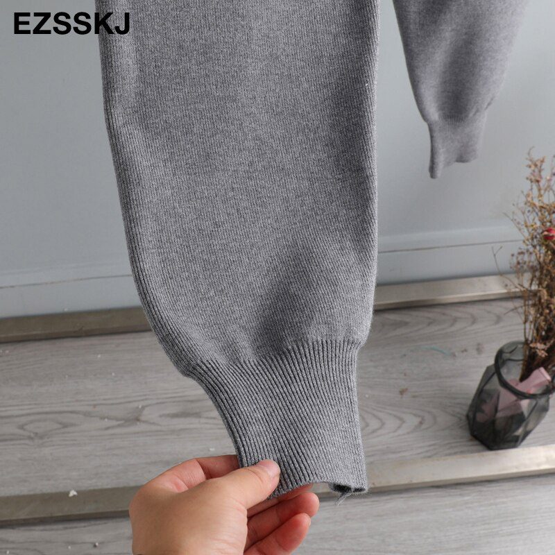 Women Elastic Waist Drawstring Trousers Thick Knitted Harem Pants Autumn Winter Sport swear Women'S Pants New Bottoms