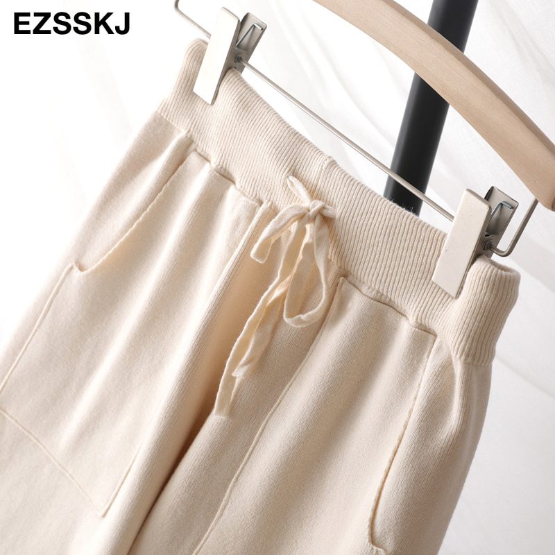 Women Elastic Waist Drawstring Trousers Thick Knitted Harem Pants Autumn Winter Sport swear Women'S Pants New Bottoms
