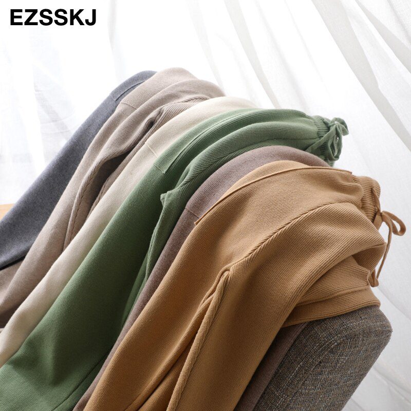 Women Elastic Waist Drawstring Trousers Thick Knitted Harem Pants Autumn Winter Sport swear Women'S Pants New Bottoms