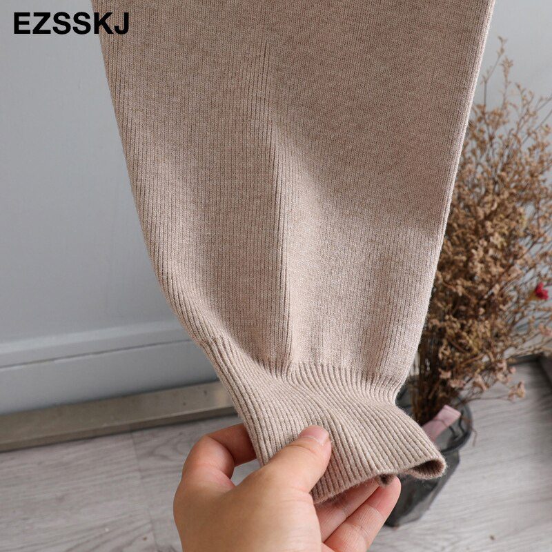 Women Elastic Waist Drawstring Trousers Thick Knitted Harem Pants Autumn Winter Sport swear Women'S Pants New Bottoms