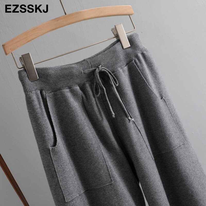 Women Elastic Waist Drawstring Trousers Thick Knitted Harem Pants Autumn Winter Sport swear Women'S Pants New Bottoms