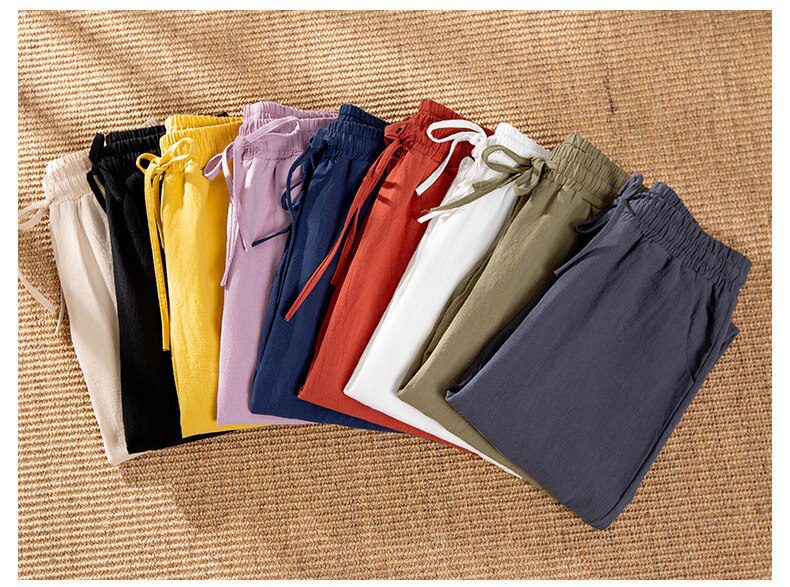 Womens Spring Summer Pants Cotton Linen Solid Elastic waist Candy Colors Harem Trousers Soft high quality for Female ladys S-XXL
