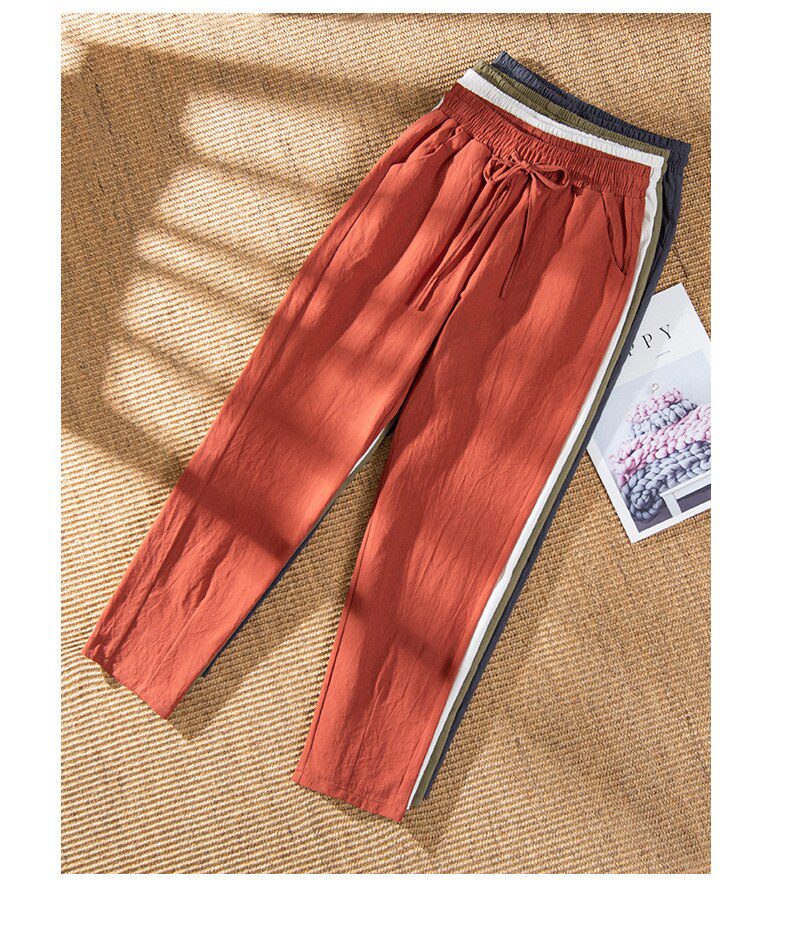 Womens Spring Summer Pants Cotton Linen Solid Elastic waist Candy Colors Harem Trousers Soft high quality for Female ladys S-XXL