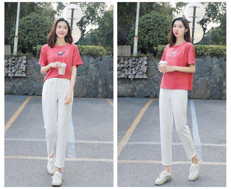 Womens Spring Summer Pants Cotton Linen Solid Elastic waist Candy Colors Harem Trousers Soft high quality for Female ladys S-XXL