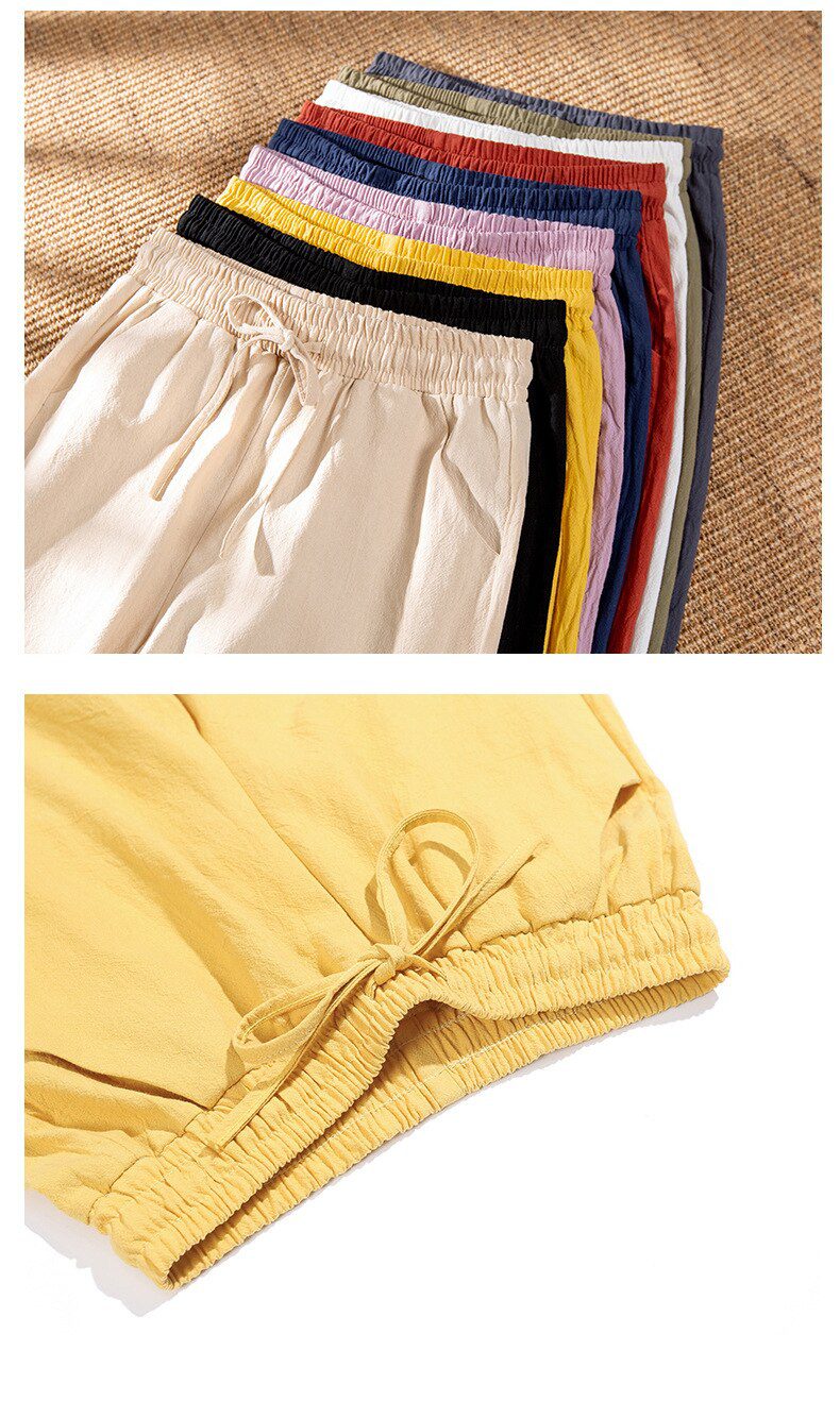 Womens Spring Summer Pants Cotton Linen Solid Elastic waist Candy Colors Harem Trousers Soft high quality for Female ladys S-XXL